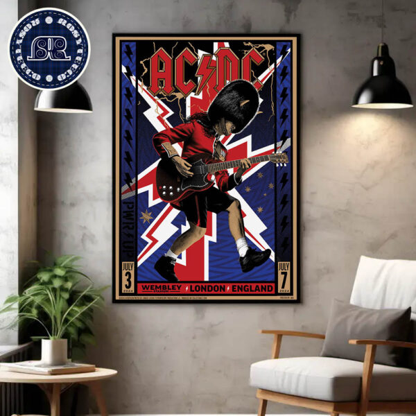 ACDC London On July 3 And 7 Poster At Wembley Stadium Power Up Tour 2024 Home Decor Poster Canvas