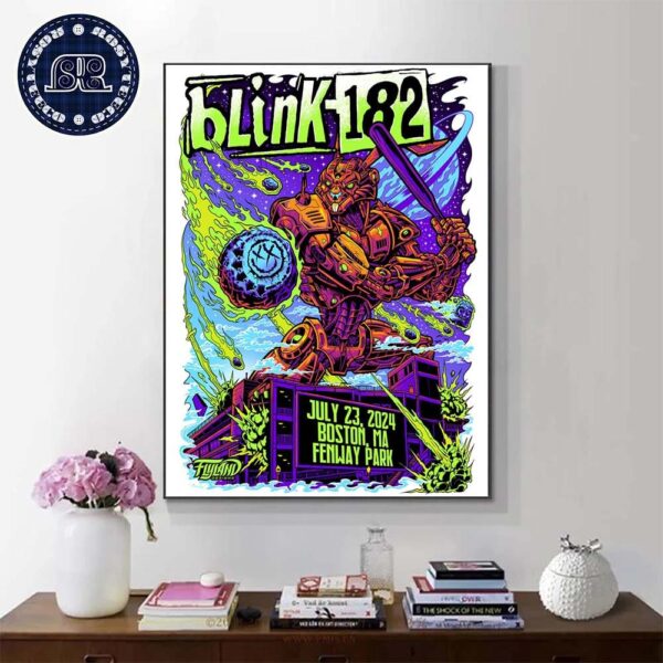 Blink 182 Concert Poster Tonight At Fenway Park In Boston MA Giant Robot Rabbit Defending The Ballpark On July 23 One More Time Tour 2024 Poster Canvas