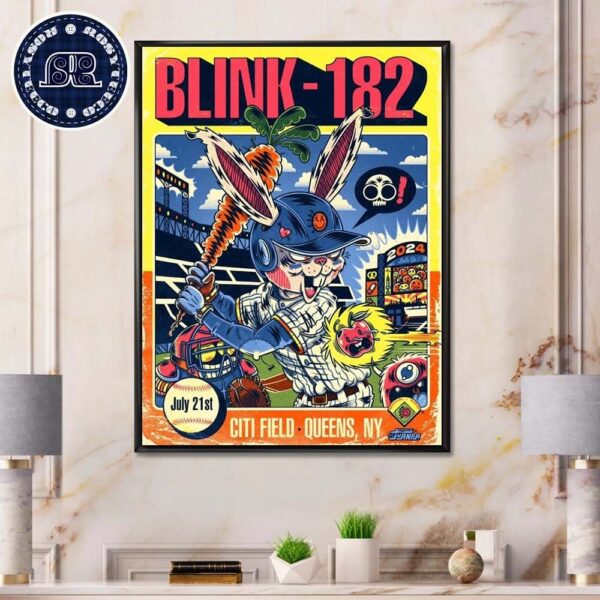 Blink 182 Poster Cover New York Mets Tonight In Queens NY At Citi Field On July 21st One More Time Tour 2024 Home Decor Poster Canvas