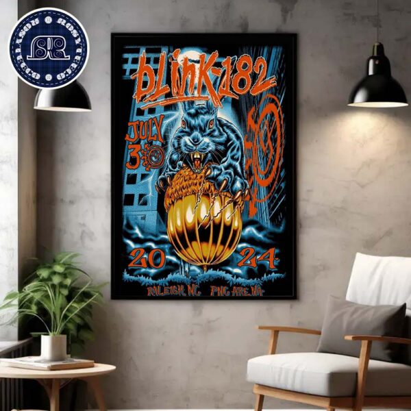 Blink 182 Poster For Tonight At PNC Arena In Raleigh NC On July 30 One More Time Tour 2024 Home Decor Poster Canvas