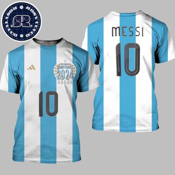 Messi M10 Adidas Argentina Campeones 2024 Copa America Champions 2024 All Over Print Shirt