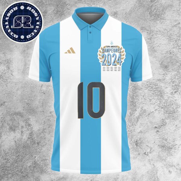 Messi M10 Adidas Argentina Campeones 2024 Copa America Champions 2024 Polo Shirt