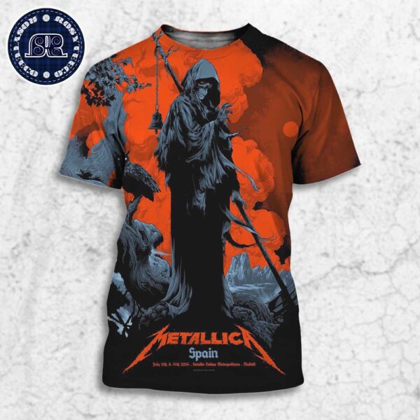 Metallica In Madrid Spain Limited Poster M72 World Tour At Estadio Civitas Metropolitano On July 12th And 14th 2024 Art By Ken Taylor All Over Print Shirt