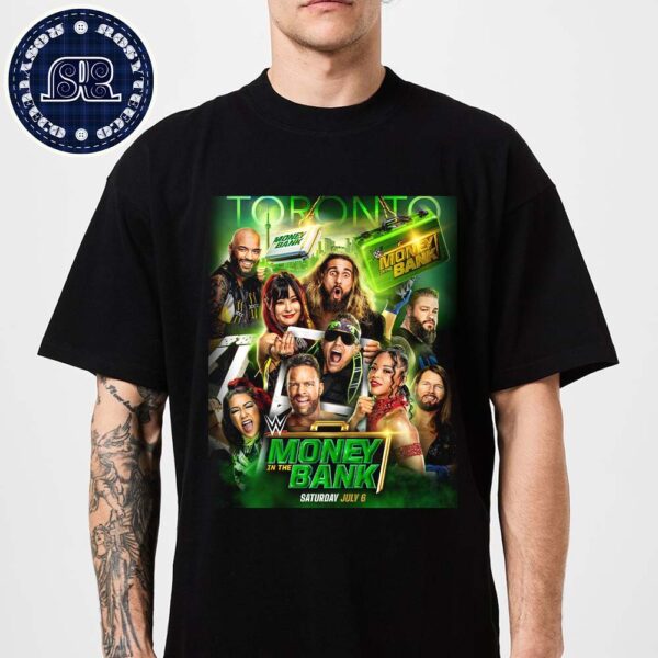 Official Poster WWE Money In The Bank 2024 In Toronto On Saturday July 6 2024 Vintage T-Shirt