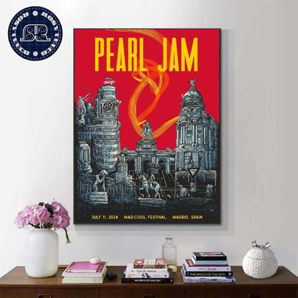 Pearl Jam In Madrid Spain Event Poster At Mad Cool Festival On July 11 Dark Matter World Tour 2024 Home Decor Poster Canvas