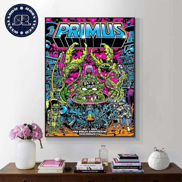 Primus Poster For Tonight’s Show In Paso Robles CA At Vina Robles Amphitheatre On July 7 2024 Home Decor Poster Canvas