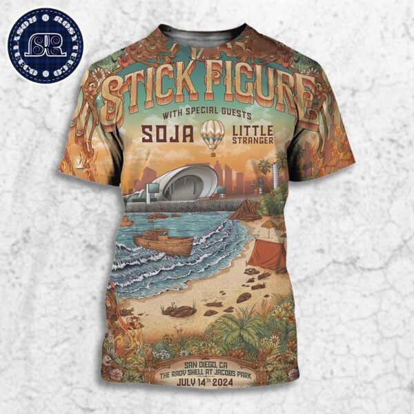 Stick Figure In San Diego CA Night 2 With Special Guests Soja And Little Stranger At The Rady Shell At Jacobs Park On July 14th 2024 All Over Print Shirt