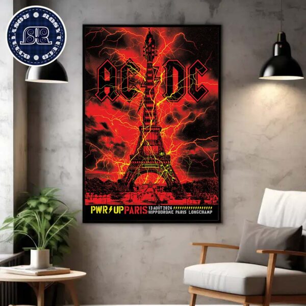 ACDC Concert Poster For Show On August 13th PWR UP 2024 In Paris France At Hippodrome Paris Longchamp Home Decor Poster Canvas