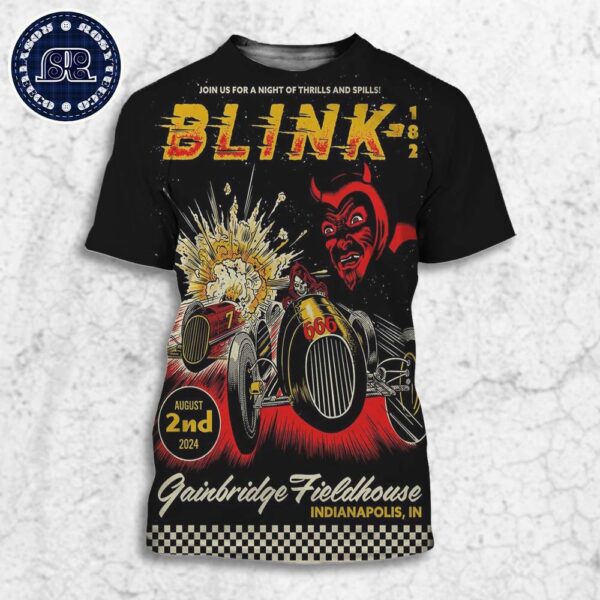 Blink 182 Poster For Show Tonight In Indianapolis IN At Gainbridge Fieldhouse On August 2nd 2024 All Over Print Shirt