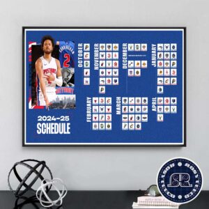 Detroit Pistons Official NBA Schedule 2024-2025 Regular Season Poster Canvas For Wall Decor