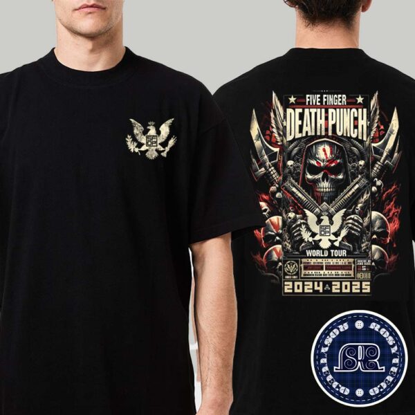 Five Finger Death Punch Knucklehead Reaper Tee World Tour 2024 Two Sides Print Vintage T-Shirt