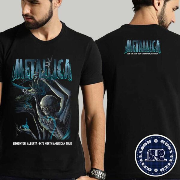 Metallica M72 North American Tour 2024 Night 2 Merch Tee M72 Edmonton In Alberta On August 25th 2024 At Commonwealth Stadium Two Sides Print Vintage T-Shirt