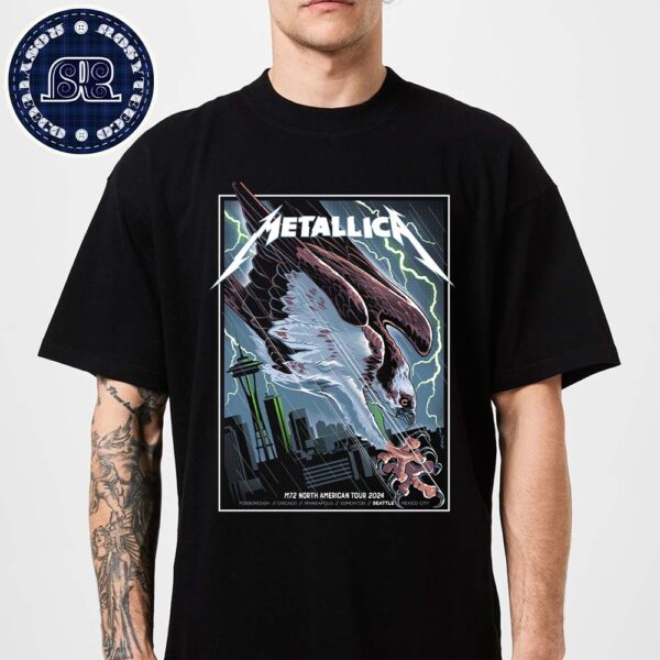 Metallica M72 North American Tour 2024 Pop-up Shop Poster For M72 Seattle In WA US At Lumen Field On August 30 And September 1 Bald Eagle Artwork Unisex T-Shirt