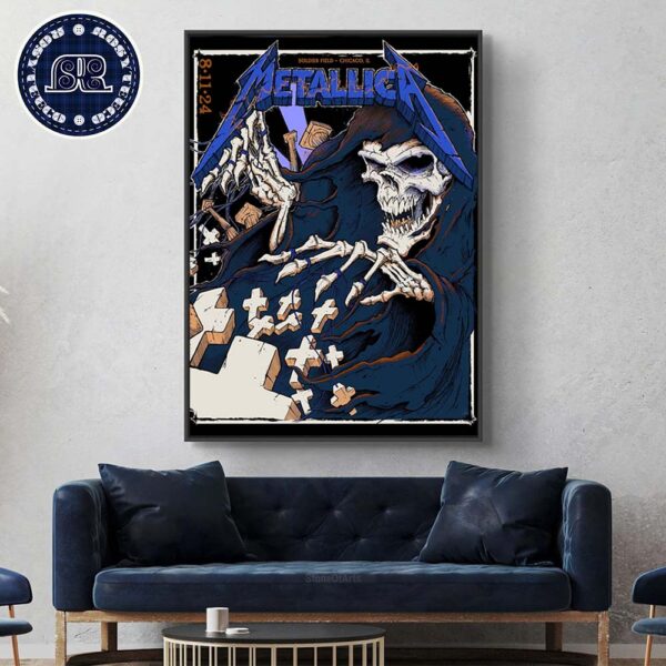 Metallica Tonight In Chicago IL Night 2 At Soldier Field Limited Poster M72 North American World Tour 2024 On August 11 2024 Home Decor Poster Canvas