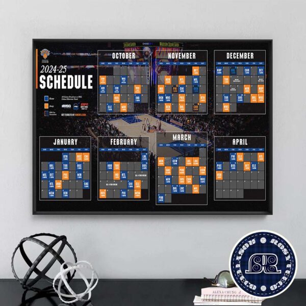 New York Knicks Official NBA Schedule 2024-2025 Regular Season Home Decor Poster Canvas