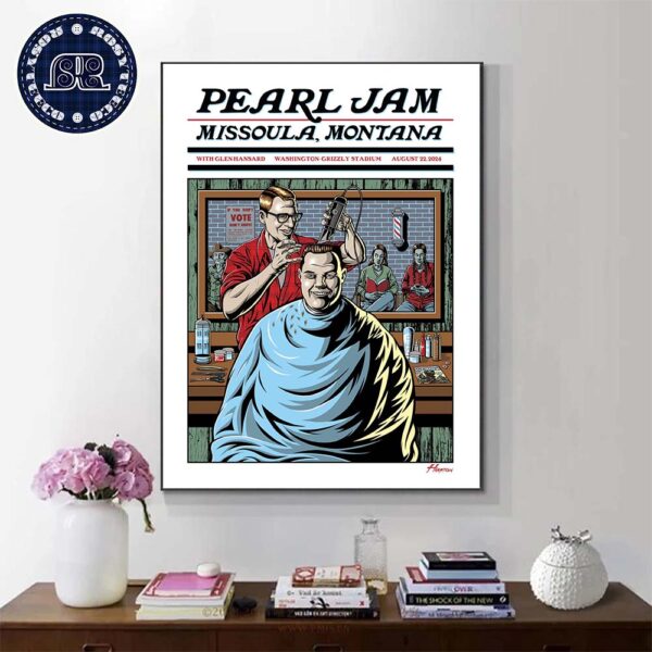 Pearl Jam Event Poster In Missoula Montana With Glen Hansard At Washington-Grizzly Stadium  On August 22 2024 Art By Justin Hampton Poster Canvas For Home Decor