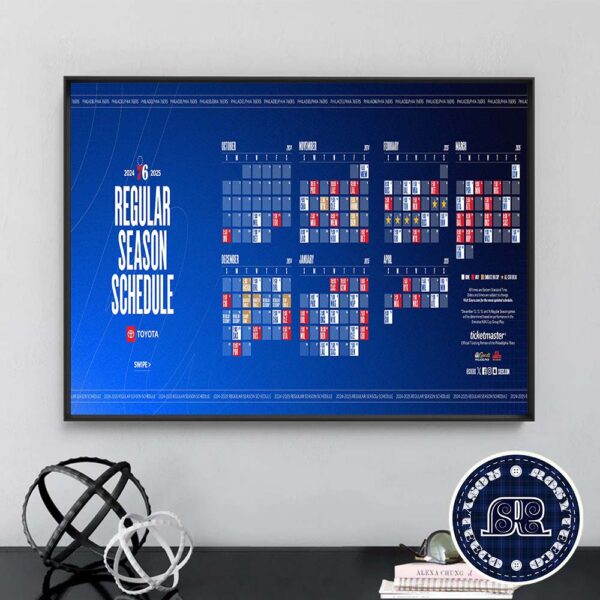 Philadelphia 76ers Official NBA Schedule 2024-2025 Regular Season Decor Poster Canvas