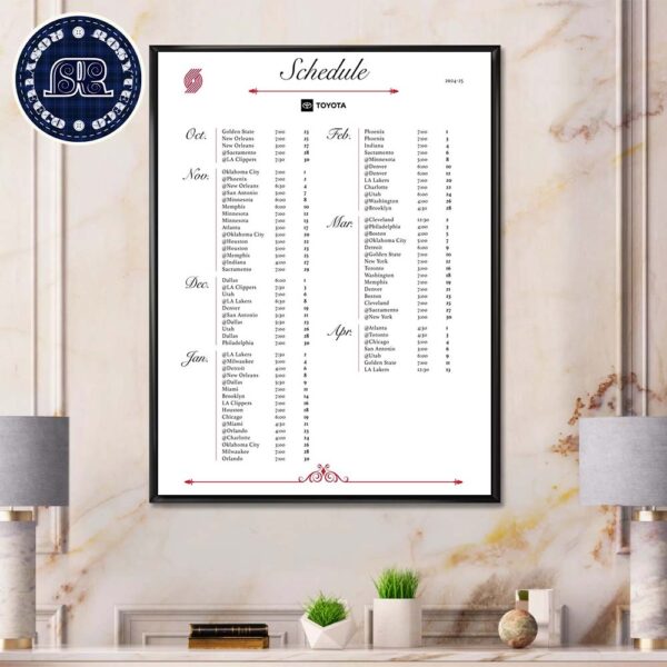 Portland Trail Blazers Official NBA Schedule 2024-2025 Regular Season Wall Decor Poster Canvas