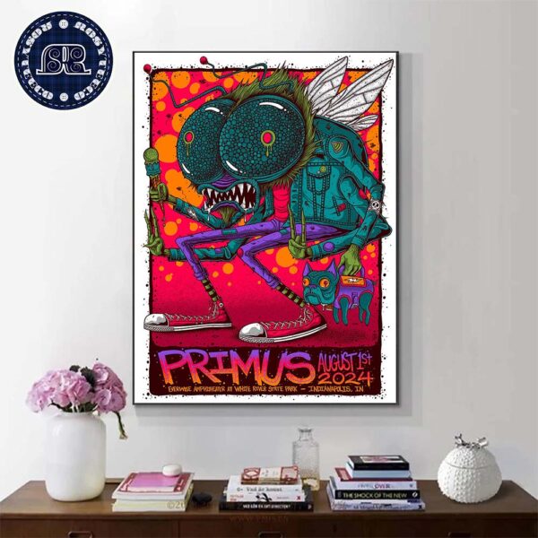 Primus Indianapolis IN Poster For Show At Everwise Amphitheater at White River State Park On August 1st 2024 Home Decor Poster Canvas